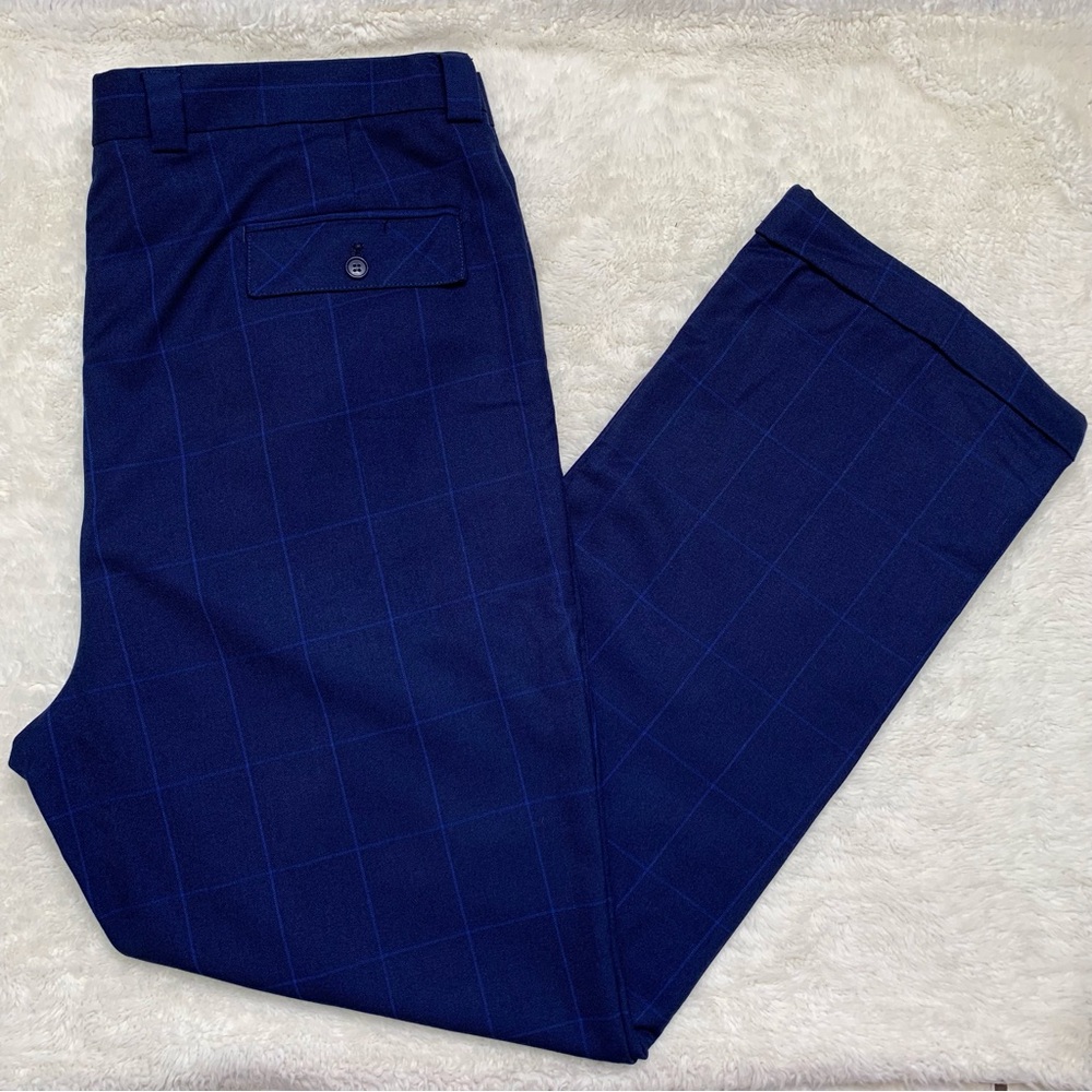 Steven Land Men's Blue Checkered Dress Pant Size Large